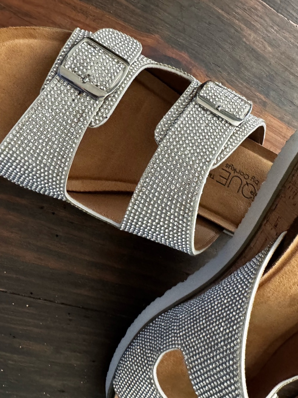 Corkys Silver Rhinestone Double-Buckle Sandals